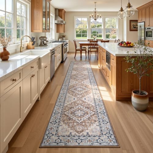 Lofus 2x10 Hallway Kitchen Washable Runner Rug, Entry Long Carpet Brown - color: Floral Brown, size: 2' x 10' (Runner)