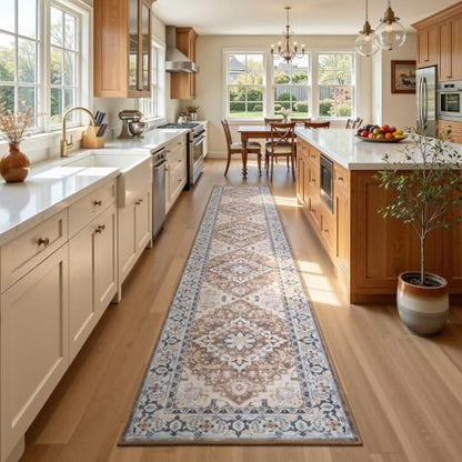 Lofus 2x10 Hallway Kitchen Washable Runner Rug, Entry Long Carpet Brown - color: Floral Brown, size: 2' x 10' (Runner)
