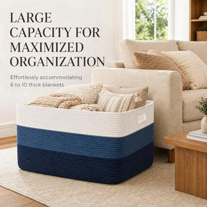 OIAHOMY Blanket Basket Laundry Basket Dog Toy Basket 75L Gradient Blue - color: Gradient Blue, size: 22”x17”x12”