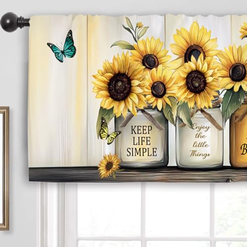Miyotaa Farmhouse Sunflower Rustic Kitchen Curtain Valance 54W x 18H Rod Pocket Country Rural Quotes Inspirational Positive Window Treatment for Living Room Bedroom Bathroom - color: Yellow Sunflower Quotes, size: 54"W x 18"L (Pack of 1)