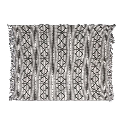 Bloomingville Soft Recycled Cotton Blend Throw with Diamond Pattern, Green and Beige - color: Green