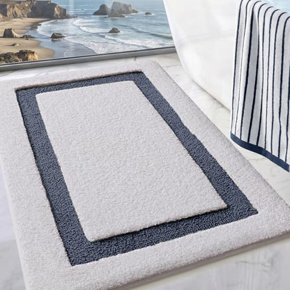 LUMI Bathroom Rug, Non Slip Absorbent Bath Mat, White Blue, 24"x43" - color: White+blue, size: 24"x43"