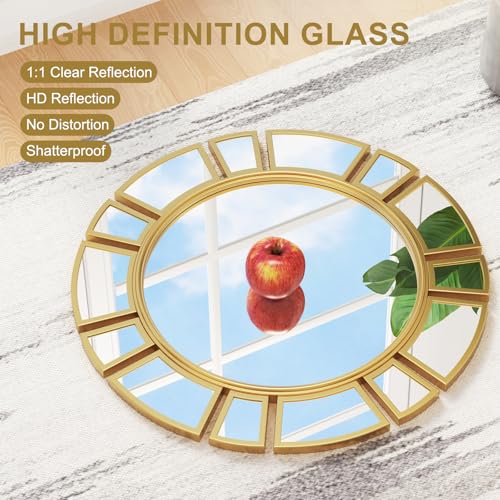 CozyDH Gold Sunburst Mirror Decor - 24 inch Round Wall Mirror Decorative with Metal Frame Modern Bohemian Sun Art Decor Mirror for Entryway Bedroom Living Room Hallway Bathroom Dining Room Fireplace - color: 23.6 Inch-gold