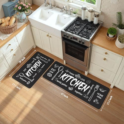 KIMODE Kitchen Mats 2PCS,Cushioned Anti Fatigue Farmhouse Kitchen Rugs Mats - color: Kitchen/Black, size: 47"L x 17.3"W x 0.47"Th + 29"L x 17.3"W x 0.47"Th