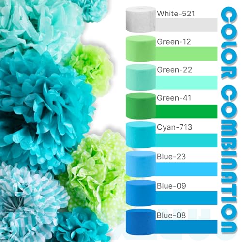 PartyWoo White and Blue Crepe Paper 4pcs 328 FT Pearl Light White Streamers - color: Blue White-9623