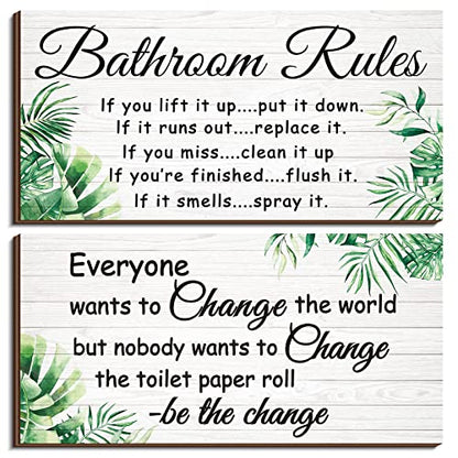 Jetec 2 Pcs Funny Bathroom Signs Wall Decor Farmhouse,Leaves Style - style: Leaves Style