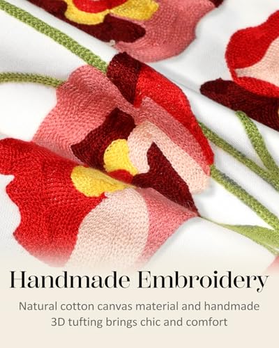 Embroidered Throw Pillow Cover, 18x18 Inch, Red Roses - color: Rose Flowers, size: 18" x 18" (Pack of 1)