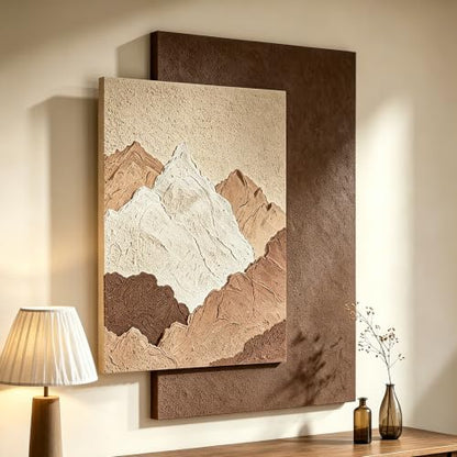 AMAATE 3D Textured Earth Tone Mountain Landscape Sandstone Framed Wall Art - color: snow mountain