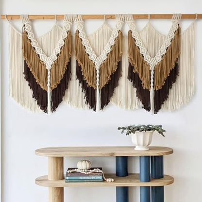 Macrame Wall Hanging Brown Tassel Knotting Fiber Art Boho Decor 47" W*25" L - color: Brown2