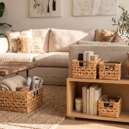 NAYA Set of 3 (13.8",11.6"&9.5") Water Hyacinth Shelf Wicker Baskets - size: Set 3 Small - Medium - Large
