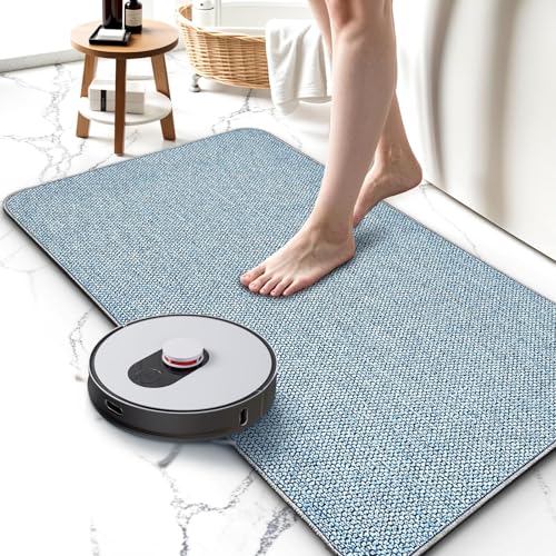 Upgraded Bath Mat 19x30Inch, Thin Bath Mats Rugs with Rubber Backing Non-Slip, Absorbent,Quick Dry Machine Washable, Home Decor Accessories Cozy Cloth Bathroom Rugs fit Under Door/Sink/Tub/Shower-Blue - color: Blue, size: 19"x30"