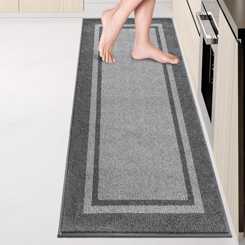 Kitchen Rugs 24" x 84", Non-Slip Runner Rugs, Light Grey & Dark Grey - color: Light Grey & Dark Grey, size: 24" X 84"