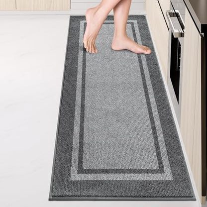 Kitchen Rugs 24" x 84", Non-Slip Runner Rugs, Light Grey & Dark Grey - color: Light Grey & Dark Grey, size: 24" X 84"