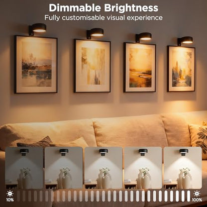 4-Pack Picture Lights for Wall, Rechargeable Wireless Poster Lights, Black - color: Black