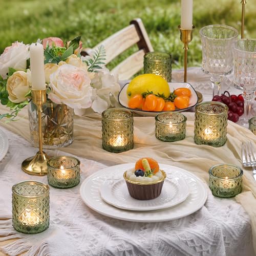 36 Pack Votive Candle Holders, Green Glass Tea Light Candle Holders - color: Green