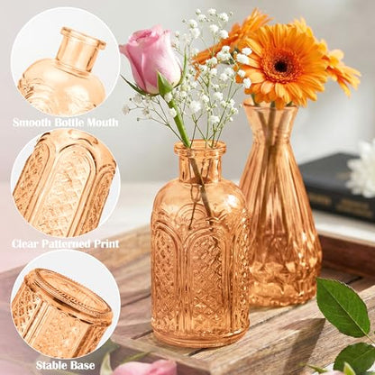 Glass Bud Vases in Bulk Small Mini Amber Vase for Flowers 17pc - color: Amber