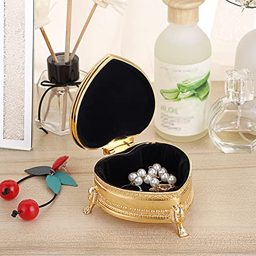 Hipiwe Vintage Metal Jewelry Box with Antique Rose Carved Small Heart Shape - color: Gold, size: Small