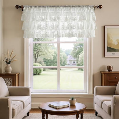 Kotile Ivory Lace Ruffle Valance for Windows W52 x L18 Inch, 1 Panel - color: Ivory - Ruffle Lace