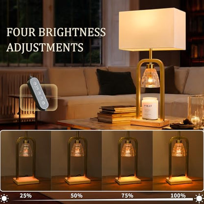 PoKat 2 in 1 Gold Table Lamp with Candle Warmer, Timer & Dimmer, Modern - color: Set of 1 - Brushed Gold With Wood-print Finish