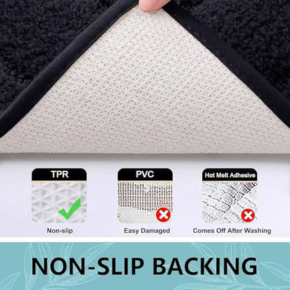 Buganda Microfiber Bathroom Rugs 47x20, Soft Shaggy Absorbent Bath Rugs - color: Black, size: 47" X 20"