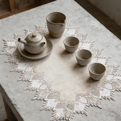 2 Pcs Lace Doily, 12"*18" Rectangle Neutral Earth Tones Beige Lace Coffee Table Topper Linen Style Tablecloth Placemats with Embroidery Edge for Dining Room - size: 12*18"