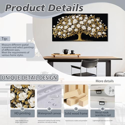 Tree of Life Wall Art Black and Yellow Canvas Prints Modern Artwork 20"x40" - color: gold, size: 20"L x 40"W