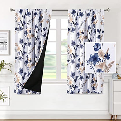 H.VERSAILTEX 100% Blackout Curtains 63 Inches for Kitchen, Navy/Taupe - color: Navy/Taupe, size: 52"W x 63"L (Pack of 2)