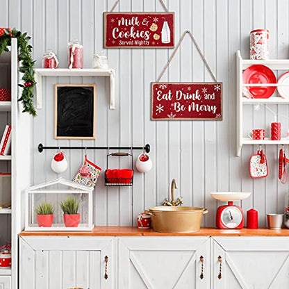Blulu 2 Pcs Christmas Wooden Signs, Farmhouse Kitchen and Coffee Bar Decor
