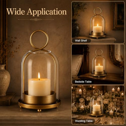 Hurricane Candle Holder, 7.7 x 4.3 in Farmhouse Metal Hurricane Holder with Glass Chimney & Hanging Hook for Table Centerpiece, Hanging Lantern for Home Wedding Decor