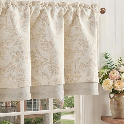 jinchan Linen Valance Curtain Farmhouse 16 Inch 1 Panel Taupe on Beige - color: Forest | Taupe, size: 50"W x 16"L (Pack of 1)
