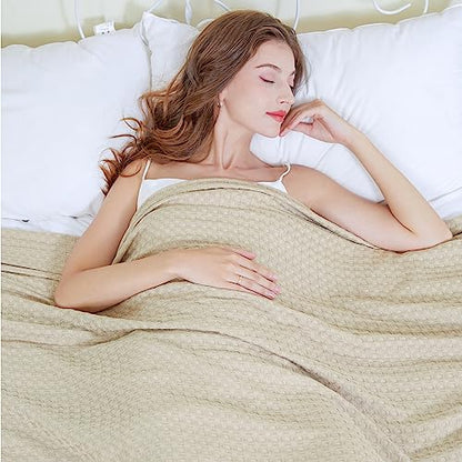 AmyHomie Cooling Waffle Blanket Queen Size, 100% Rayon Derived from Bamboo - color: Khaki, size: Queen (90"x90")