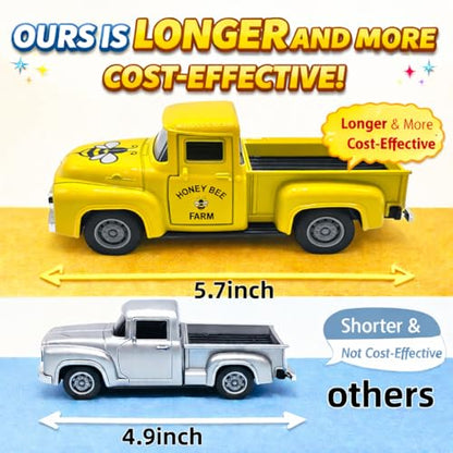 5.7in Bee Truck Decor with Sweet Honey Blocks, Yellow Metal Pickup - color: Yellow