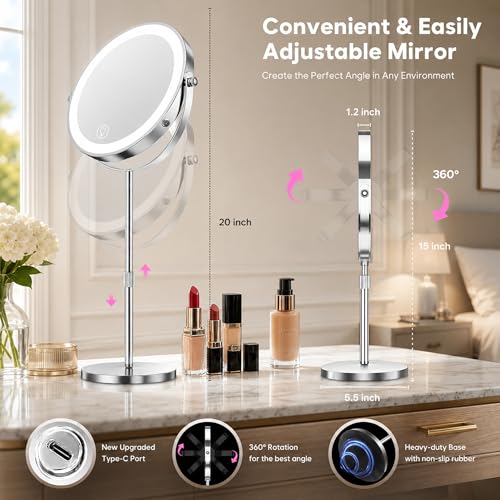 Dienmern Lighted Makeup Mirror, 1X/20X Magnifying Vanity Mirror with Lights