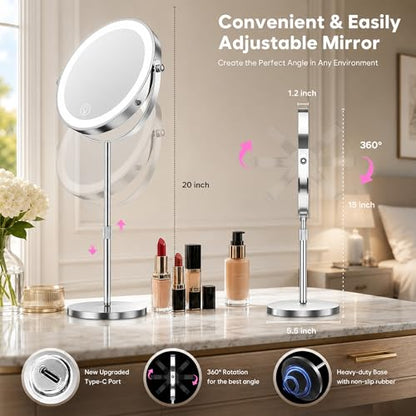 Dienmern Lighted Makeup Mirror, 1X/20X Magnifying Vanity Mirror with Lights