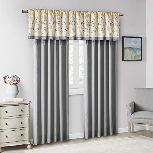 Madison Park Embroidered Window Valance, 50"x18", Yellow - color: Yellow, size: 18"W x 50"L (Pack of 1)