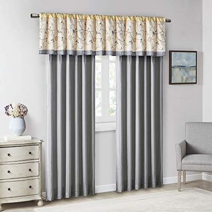 Madison Park Embroidered Window Valance, 50"x18", Yellow - color: Yellow, size: 18"W x 50"L (Pack of 1)