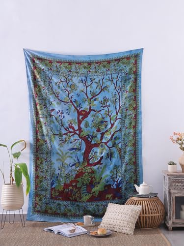 Popular Handicrafts Tree Of Life Twin Size Hippie Tie dye Psychedelic Tapestry Wall Hanging - Indian Maditation Gypsy Bohemian Hippy Dorm Room Decor Blue 53 x 78 Inch - color: Blue, size: 78"L x 53"W