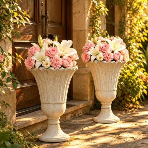 NicBex 24" Tall Urn Planters for Outdoor Plants Set of 2 - Beige Petal - color: Beige