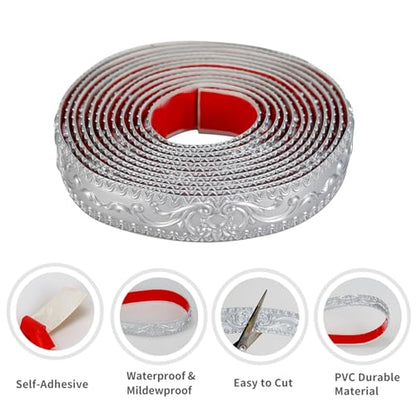 Flexible Wall Trim, Self Adhesive Peel and Stick Molding, Cabinet Border, Mirror Frame Trim (Silver) - color: Silver