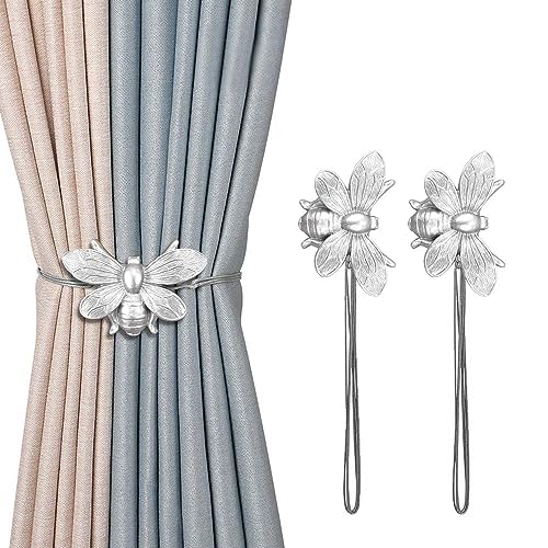 Curtain Holdbacks Set of 2, Gift, Resin Magnetic Curtain Tiebacks Silver Flying Bee Curtain Holders, Decorative Curtain Ties for Drapes, Outdoor Home Office Farmhouse, Curtain Decorative Accessories - color: Silver, size: Set of 2