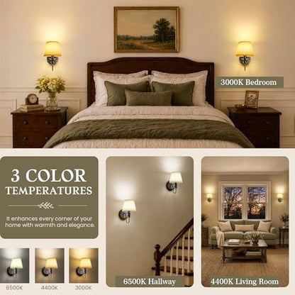 6000mAh Battery Operated Wall Sconces Set of 2, Black, 10.6 Inch - color: Black