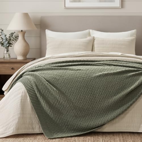 EVERGRACEHOME Chunky Chenille Knit Throw Blanket, Dried Thyme Green, 60x80 - color: Dried Thyme Green, size: 60" x 80"