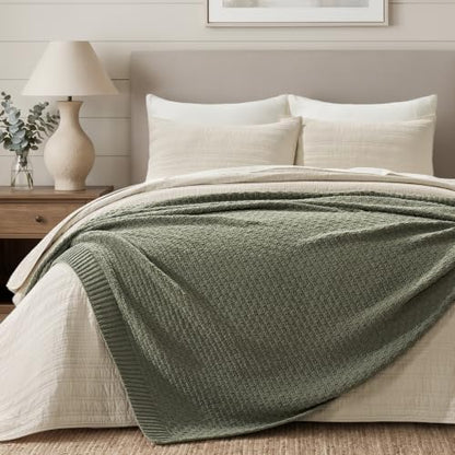 EVERGRACEHOME Chunky Chenille Knit Throw Blanket, Dried Thyme Green, 50x60 - color: Dried Thyme Green, size: 50" x 60"