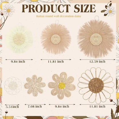Chunful 7 Pcs Boho Wall Basket Decor Rattan Flower, Light Beige Yellow - color: Light Beige Yellow