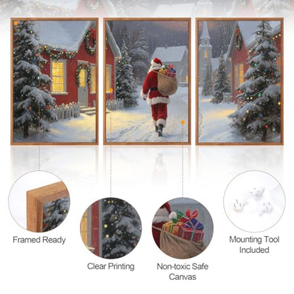Aurlan 3 Pcs Santa Is Coming To Town Framed Wall Art 12x16 Inch - color: Santa Claus is Coming to Town, size: 12"L x 16"W