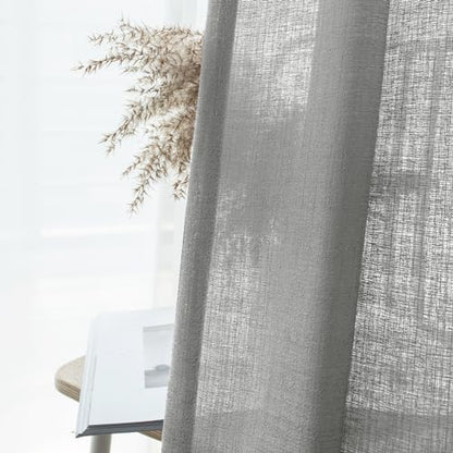 Melodieux Gray Semi Sheer Curtain Valance for Kitchen Cafe Small Windows Linen Rustic Rod Pocket Valance, 52 by 18 Inch, 1 Panel - color: Grey, size: 52"W x 18"L (Pack of 1)