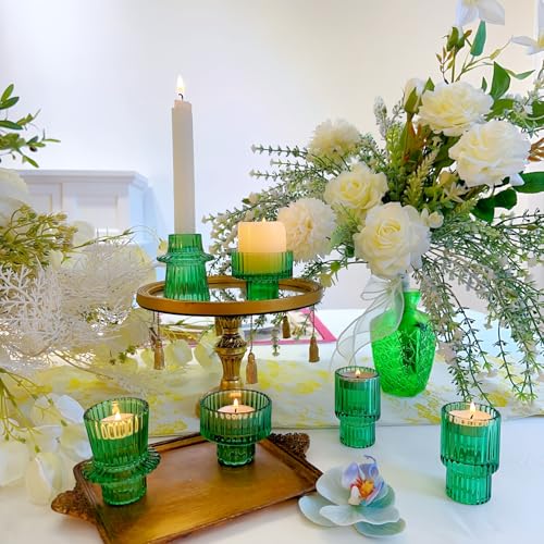 Glass Candlestick Holders, Taper Candle Holders, Set of 6, Green - color: Green, size: 6 PCS