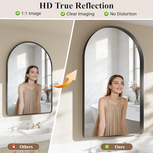 48"x30" Black Arched Mirror, Arched Wall Mirror with Metal Frame, Wall Mounted Large Arched Mirror for Living Room, Restroom, Entryway, Tempered Glass, Modern Home Decor - color: Black-rounded Corner, size: 48"L x 30"W