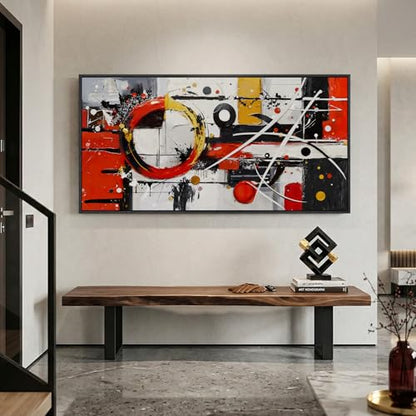 Large Framed Black White Gold Abstract Wall Art for Living Room, 60x30 In - color: Black White Red A, size: 60"L x 30"W