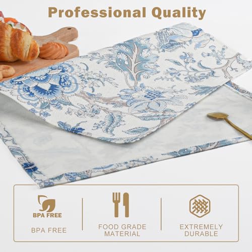 Snycler Table Runners White Blue Bird Flower Table Runner Modern Elegant Luxury Farmhouse Geometric Chinoiserie Table Center White Linen Decor for Home Dining Party Entrance (12x18 Inch,Set of 4) - color: Chinoiserie #2, size: 12" x 18"